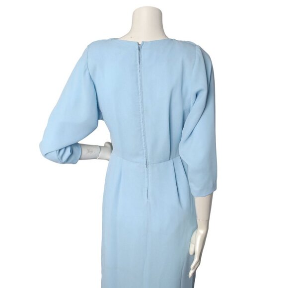 VTG  Handmade Light Blue Maxi Gown Dress Pleated Layered Bodice Billow Sleeve - Picture 8 of 16